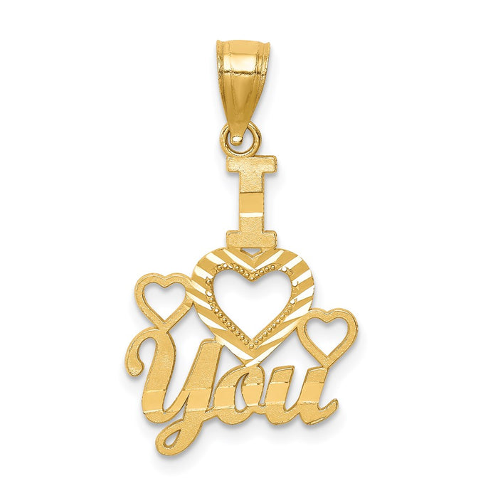 Million Charms 14K Yellow Gold Themed I Love You Diamond-Cut Pendant