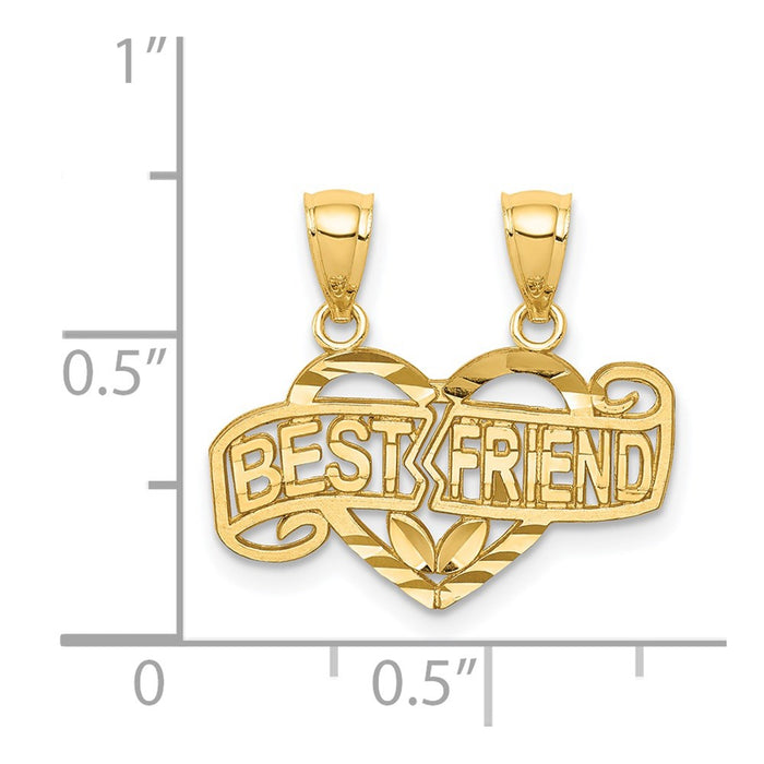 Million Charms 14K Yellow Gold Themed Break-Apart Diamond-Cut Best Friend Pendant