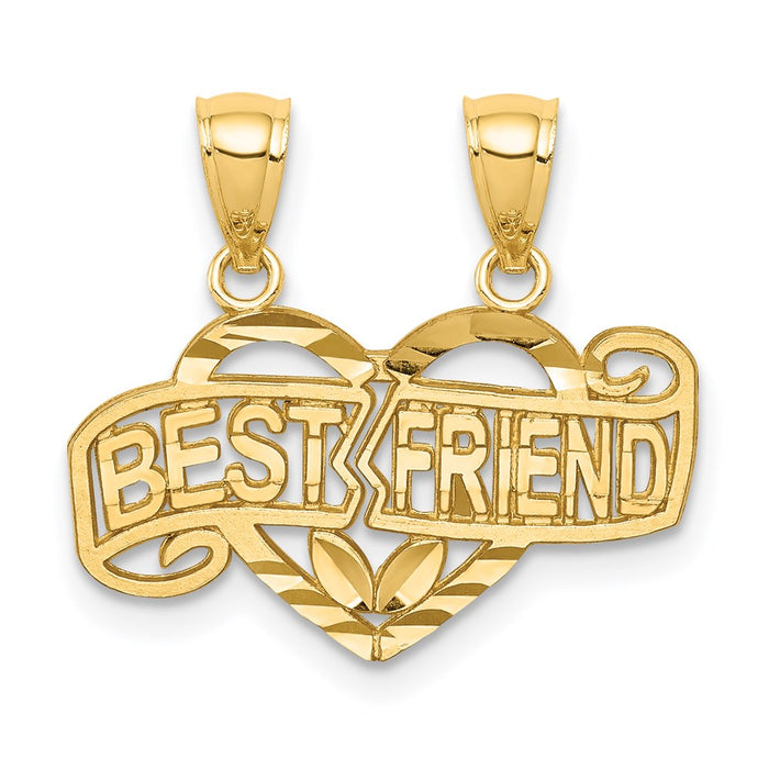 Million Charms 14K Yellow Gold Themed Break-Apart Diamond-Cut Best Friend Pendant