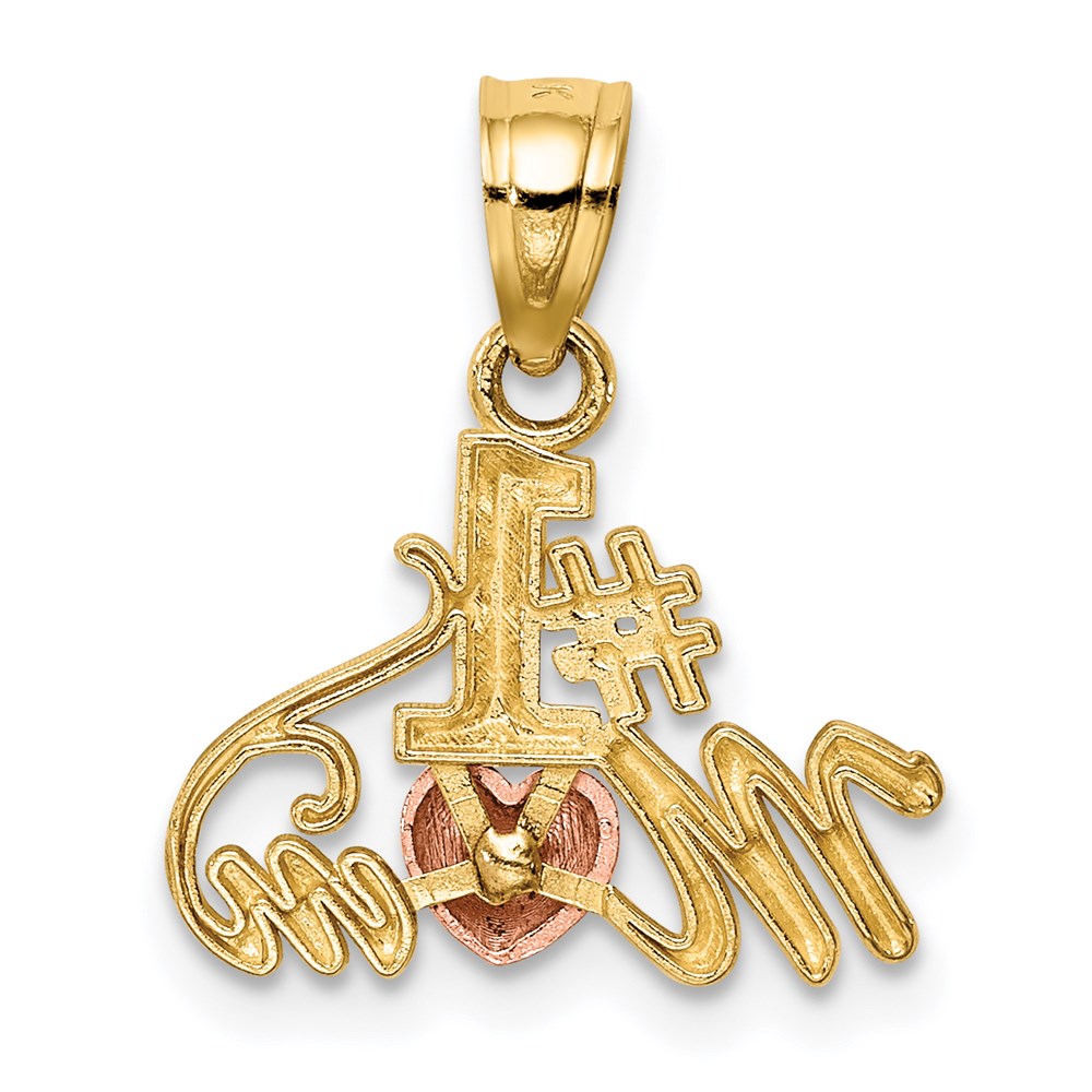 Million Charms 14K Two-Tone Diamond-Cut #1 Mom Pendant