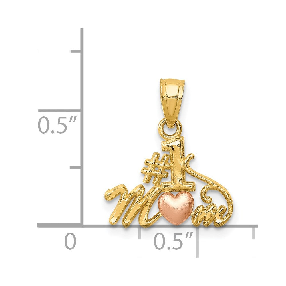 Million Charms 14K Two-Tone Diamond-Cut #1 Mom Pendant