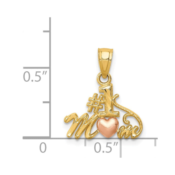 Million Charms 14K Two-Tone Diamond-Cut #1 Mom Pendant