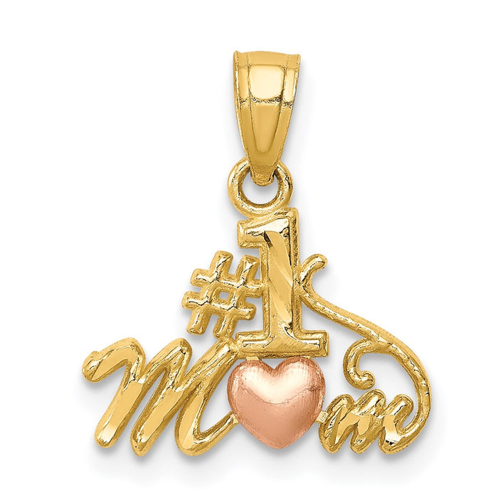 Million Charms 14K Two-Tone Diamond-Cut #1 Mom Pendant