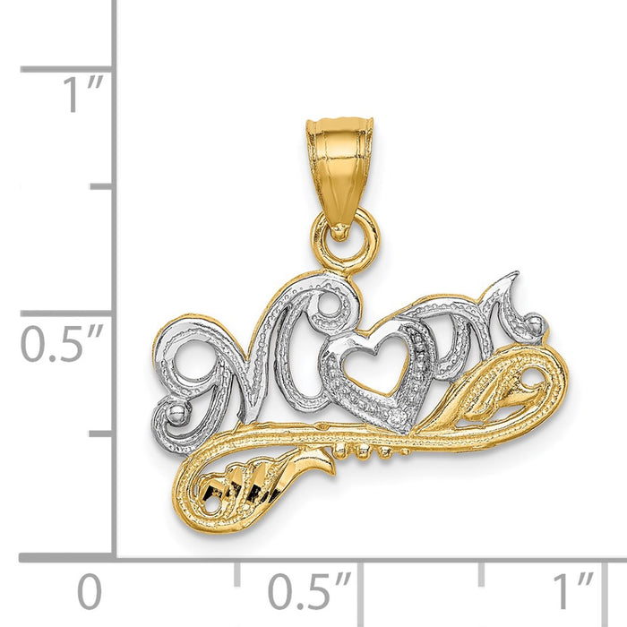 Million Charms 14K Yellow Gold Themed With Rhodium-plated (Cubic Zirconia) CZ Mom Pendant