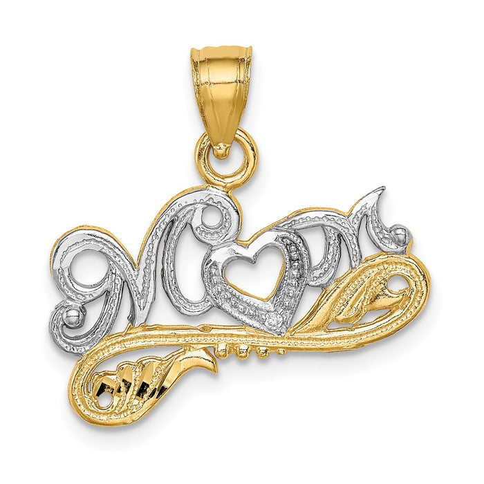 Million Charms 14K Yellow Gold Themed With Rhodium-plated (Cubic Zirconia) CZ Mom Pendant