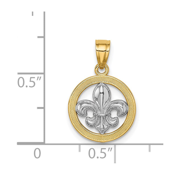 Million Charms 14K Yellow Gold Themed With Rhodium-plated Fleur De Lis Pendant