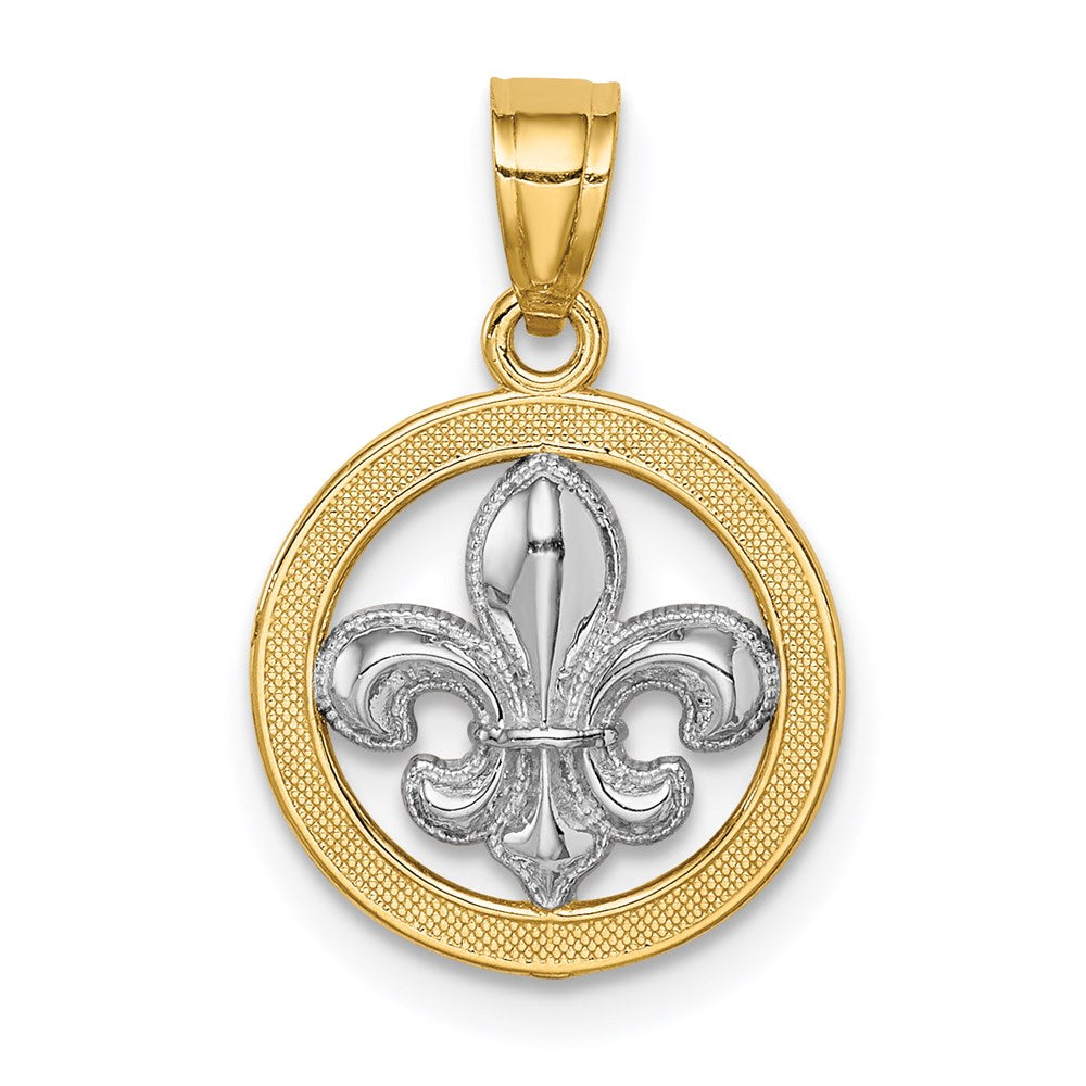 Million Charms 14K Yellow Gold Themed With Rhodium-plated Fleur De Lis Pendant