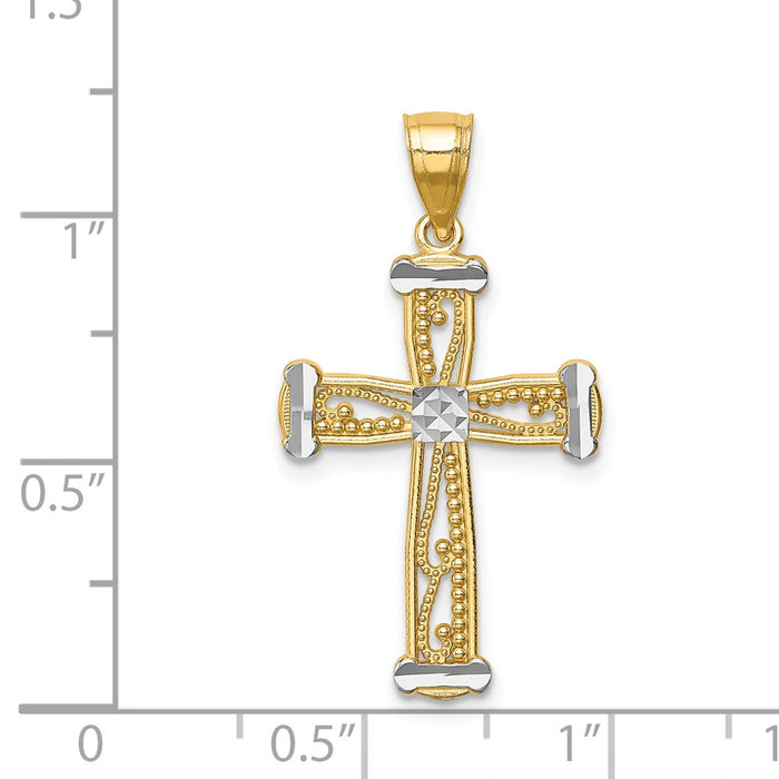 Million Charms 14K Yellow Gold Themed With Rhodium-plated Relgious Cross Pendant