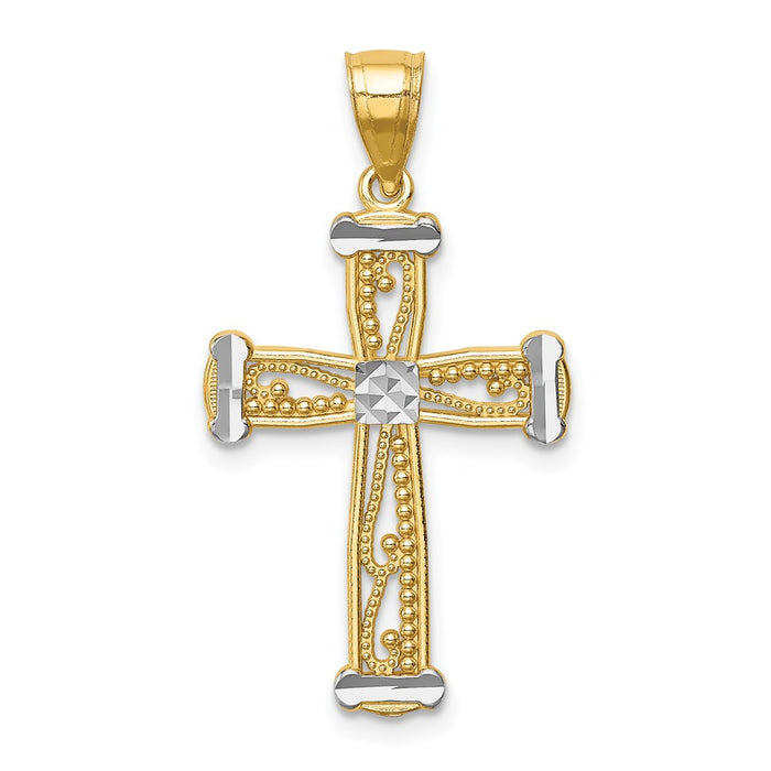 Million Charms 14K Yellow Gold Themed With Rhodium-plated Relgious Cross Pendant