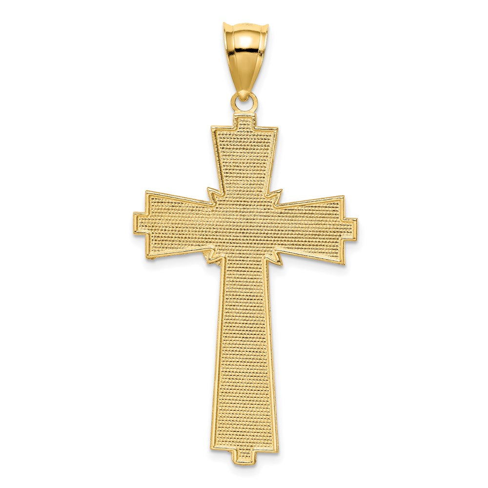 Million Charms 14K Yellow Gold Themed Diamond-Cut Relgious Cross Pendant