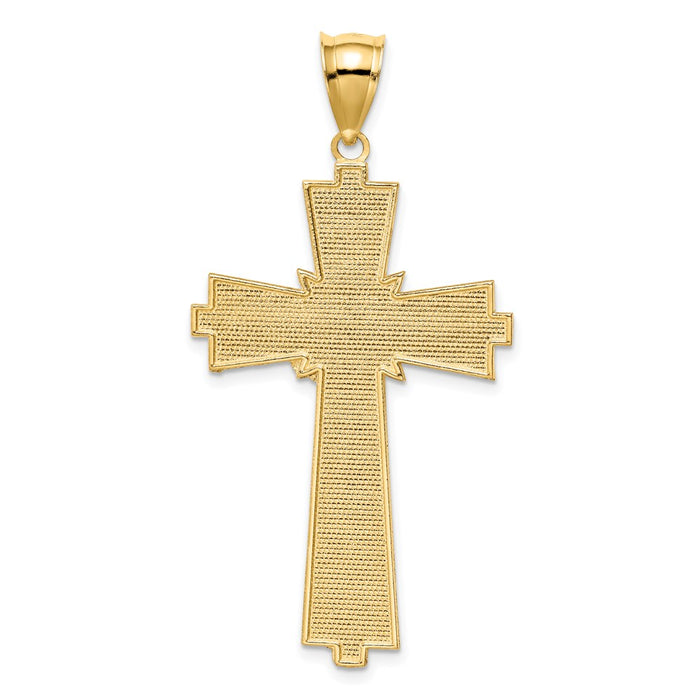 Million Charms 14K Yellow Gold Themed Diamond-Cut Relgious Cross Pendant