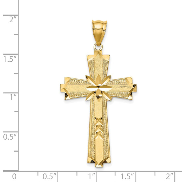 Million Charms 14K Yellow Gold Themed Diamond-Cut Relgious Cross Pendant