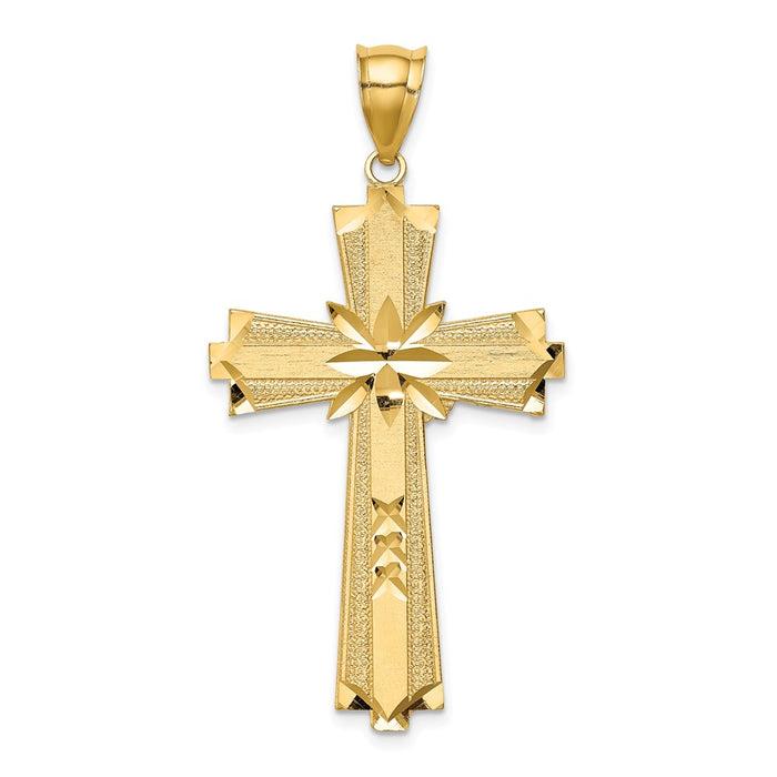 Million Charms 14K Yellow Gold Themed Diamond-Cut Relgious Cross Pendant