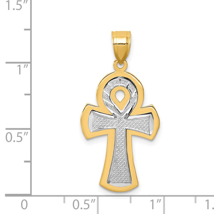 Million Charms 14K Two-Tone Ankh Relgious Cross Pendant