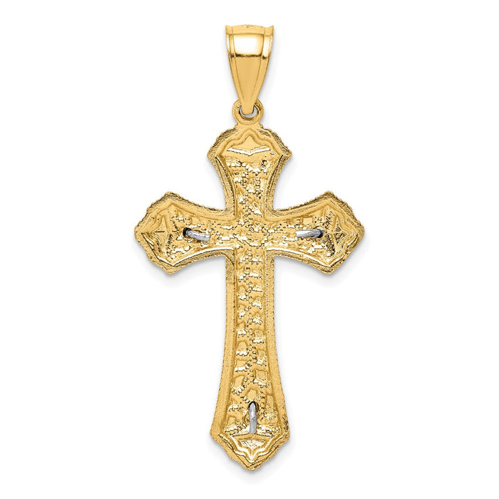 Million Charms 14K Two-Tone Diamond-Cut Relgious Crucifix Pendant