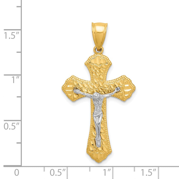 Million Charms 14K Two-Tone Diamond-Cut Relgious Crucifix Pendant