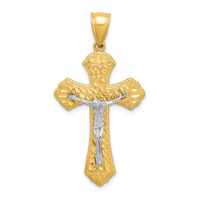 Million Charms 14K Two-Tone Diamond-Cut Relgious Crucifix Pendant