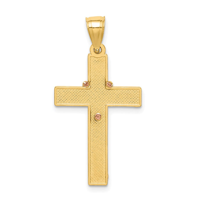 Million Charms 14K Two-Tone White Rhodium-plated Relgious Cross With Rosary Pendant