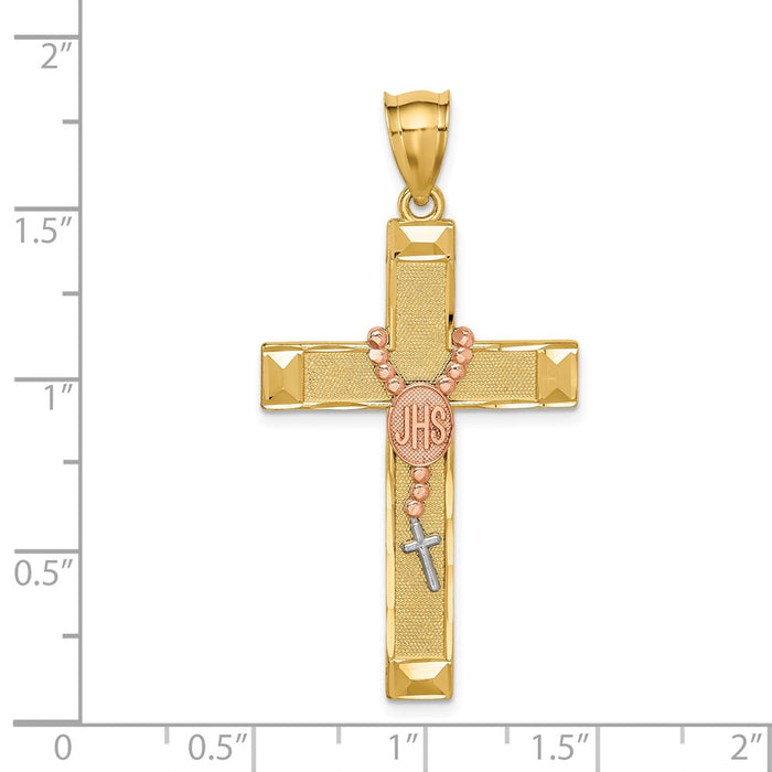 Million Charms 14K Two-Tone White Rhodium-plated Relgious Cross With Rosary Pendant