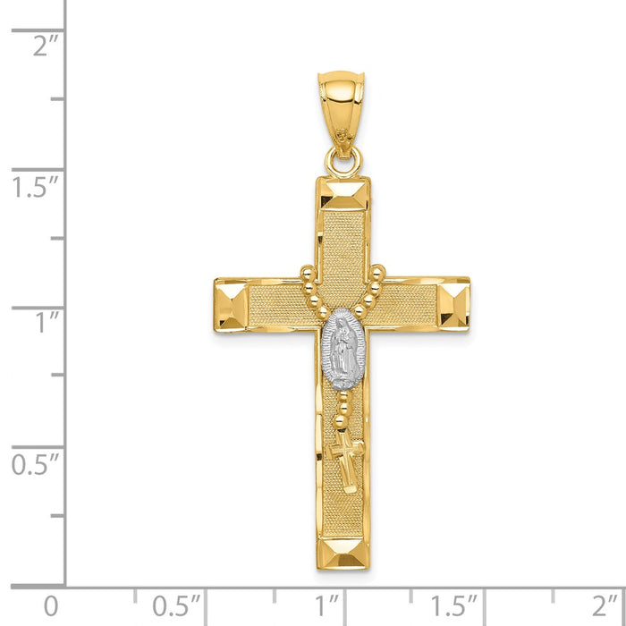 Million Charms 14K Yellow Gold Themed With Rhodium-plated Relgious Cross With Rosary Pendant