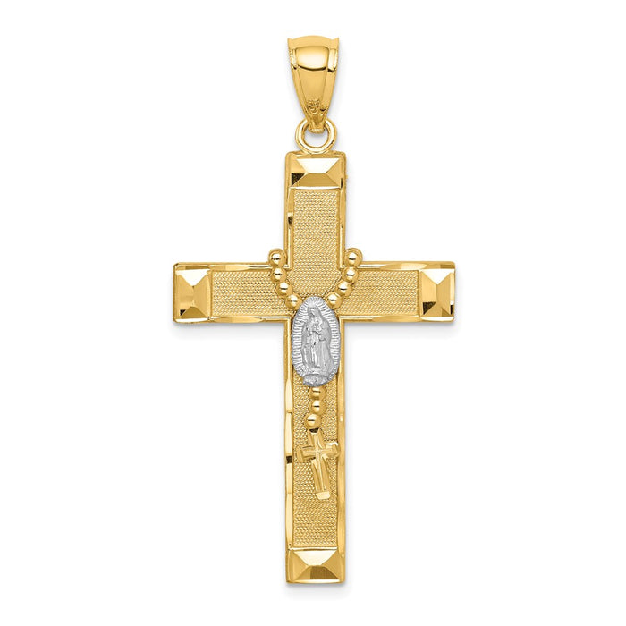 Million Charms 14K Yellow Gold Themed With Rhodium-plated Relgious Cross With Rosary Pendant