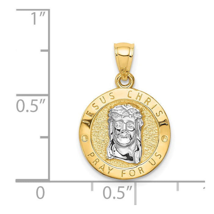 Million Charms 14K Yellow Gold Themed With Rhodium-plated Last Super & Jesus Reversible Pendant