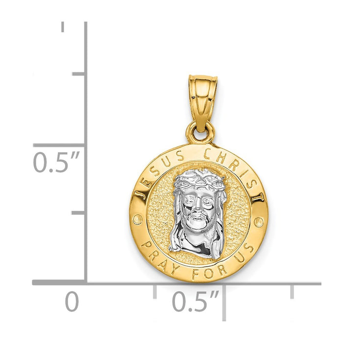 Million Charms 14K Yellow Gold Themed With Rhodium-plated Jesus & Praying Hands Reversible Pendant