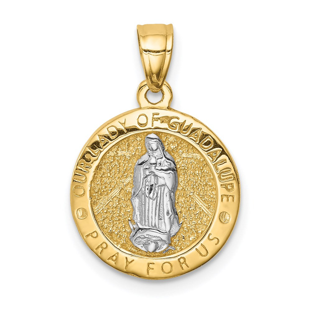 Million Charms 14K Yellow Gold Themed With Rhodium-plated Praying Hands & Lady Of Guadalupe Reversible Pendant