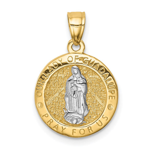 Million Charms 14K Yellow Gold Themed With Rhodium-plated Praying Hands & Lady Of Guadalupe Reversible Pendant