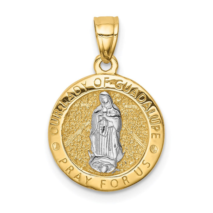 Million Charms 14K Yellow Gold Themed With Rhodium-plated Praying Hands & Lady Of Guadalupe Reversible Pendant