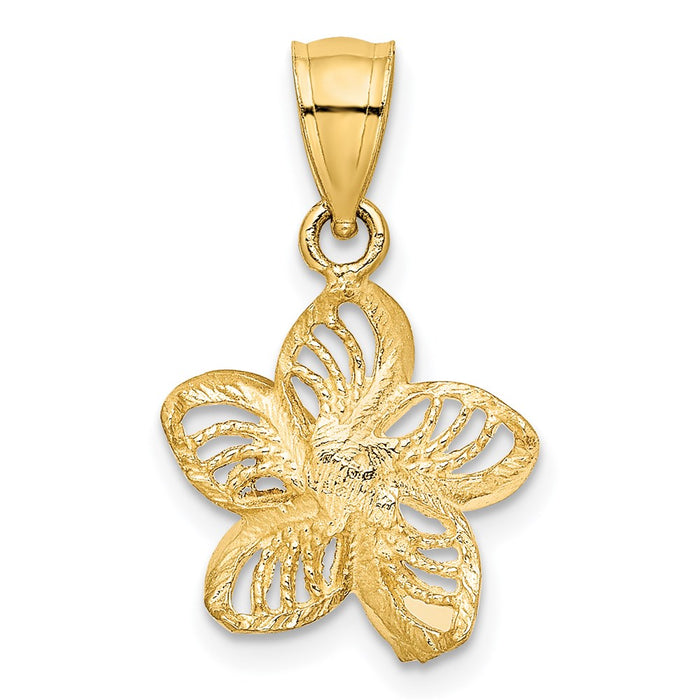 Million Charms 14K Yellow Gold Themed Polished & Diamond-Cut Beaded Plumeria Flower Charm