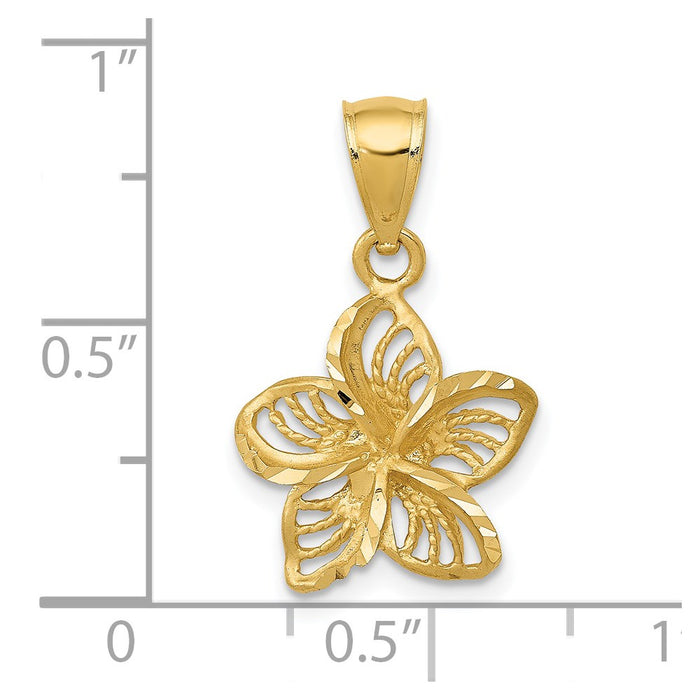 Million Charms 14K Yellow Gold Themed Polished & Diamond-Cut Beaded Plumeria Flower Charm