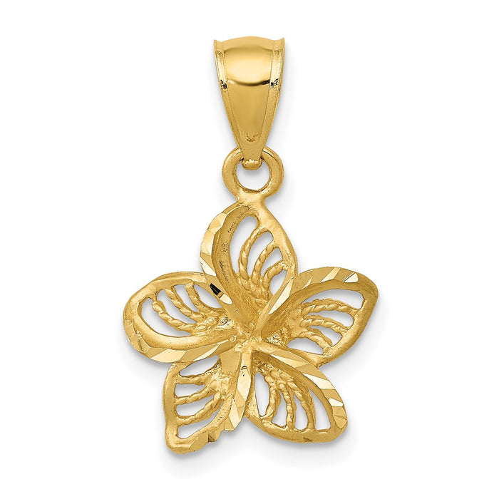 Million Charms 14K Yellow Gold Themed Polished & Diamond-Cut Beaded Plumeria Flower Charm