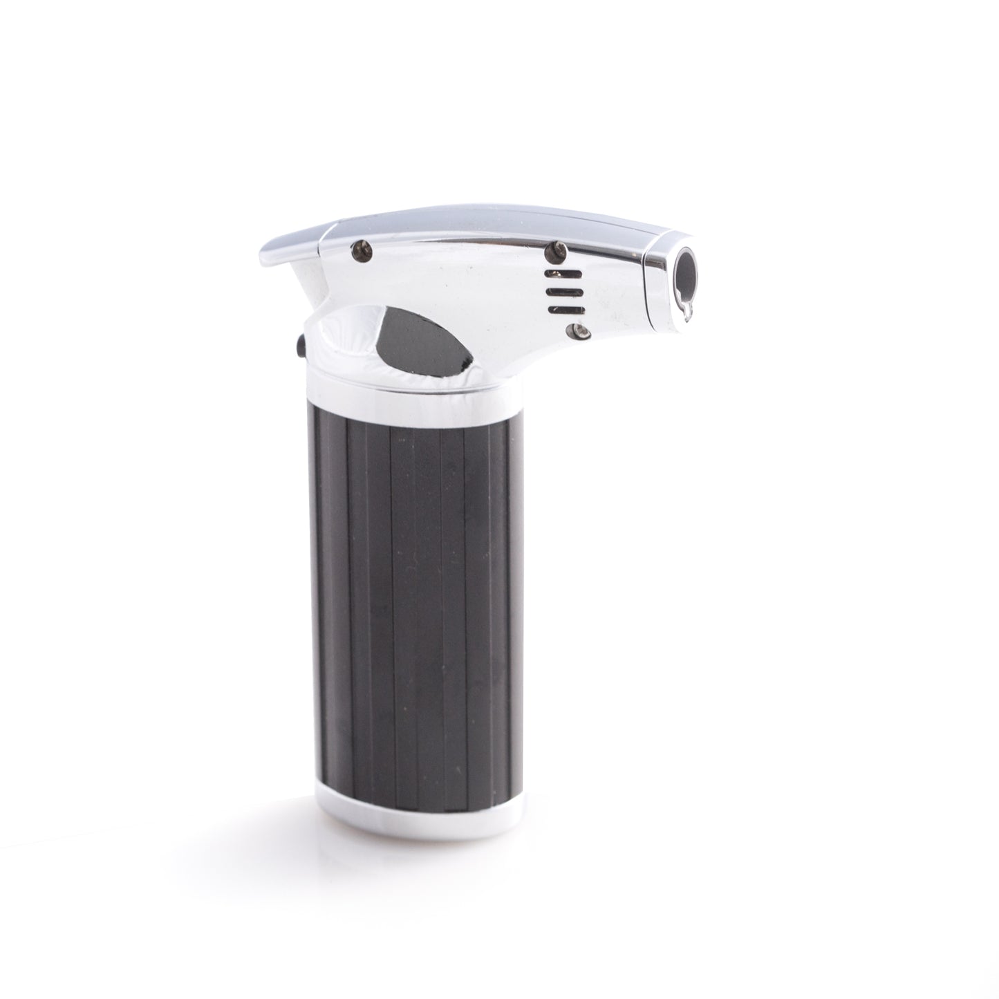 Occasion Gallery Black/Silver Color Stainless Steel & Black ABS Plastic Torch Lighter with Trigger Lock and Flame Intensity Adjusting Level. 2.75 L x 1 W x 4 H in.