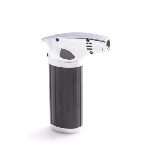 Occasion Gallery Black/Silver Color Stainless Steel & Black ABS Plastic Torch Lighter with Trigger Lock and Flame Intensity Adjusting Level. 2.75 L x 1 W x 4 H in.