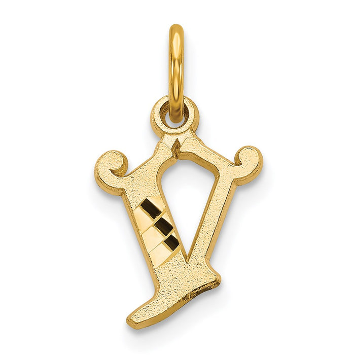 Million Charms 14K Yellow Gold Themed Alphabet Letter Initial V Charm