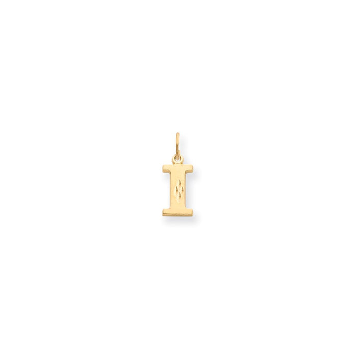 Million Charms 14K Yellow Gold Themed Solid Satin Diamond-Cut Alphabet Letter Initial I Charm