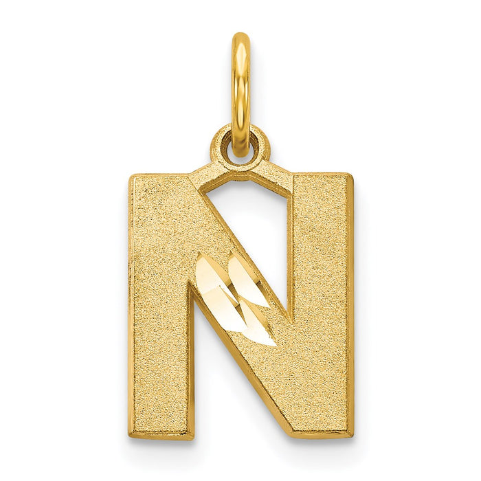 Million Charms 14K Yellow Gold Themed Alphabet Letter Initial N Charm