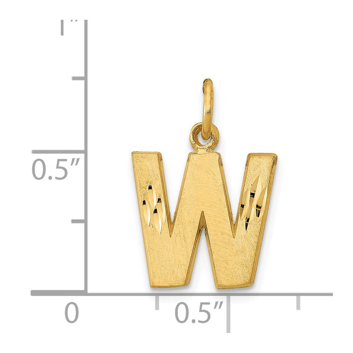 Million Charms 14K Yellow Gold Themed Solid Satin Diamond-Cut Alphabet Letter Initial W Charm