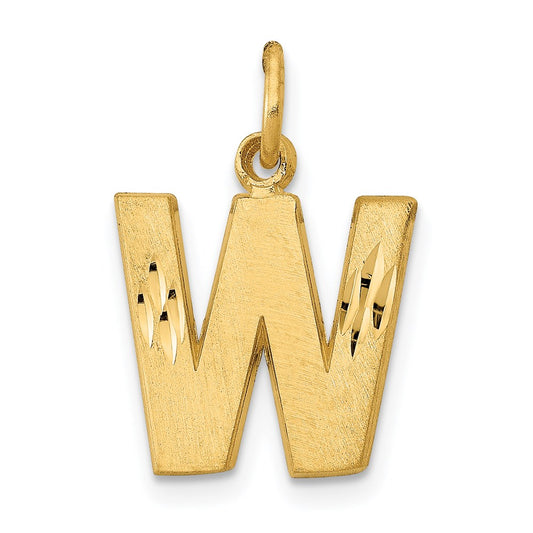 Million Charms 14K Yellow Gold Themed Solid Satin Diamond-Cut Alphabet Letter Initial W Charm