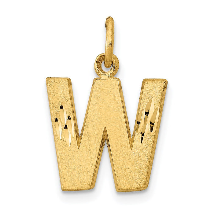 Million Charms 14K Yellow Gold Themed Solid Satin Diamond-Cut Alphabet Letter Initial W Charm