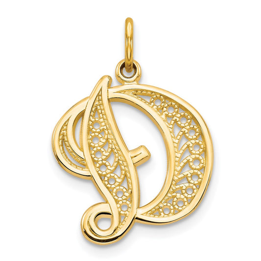 Million Charms 14K Yellow Gold Themed Alphabet Letter Initial D Charm
