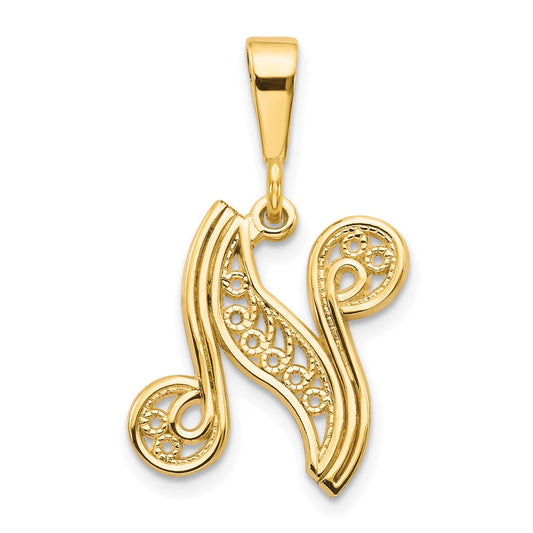 Million Charms 14K Yellow Gold Themed Alphabet Letter Initial N Charm