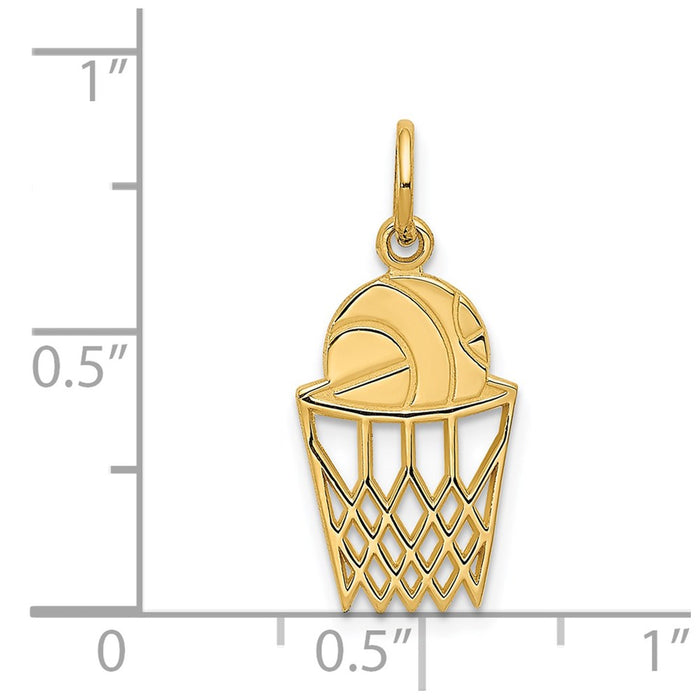 Million Charms 14K Yellow Gold Themed Sports Basketball In Net Charm