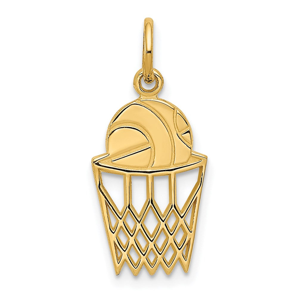 Million Charms 14K Yellow Gold Themed Sports Basketball In Net Charm