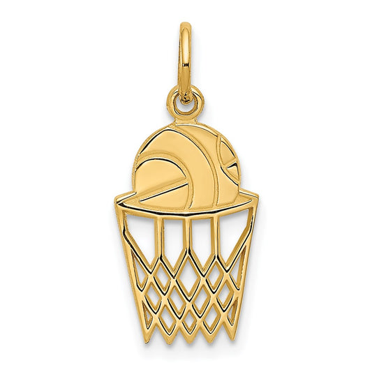 Million Charms 14K Yellow Gold Themed Sports Basketball In Net Charm
