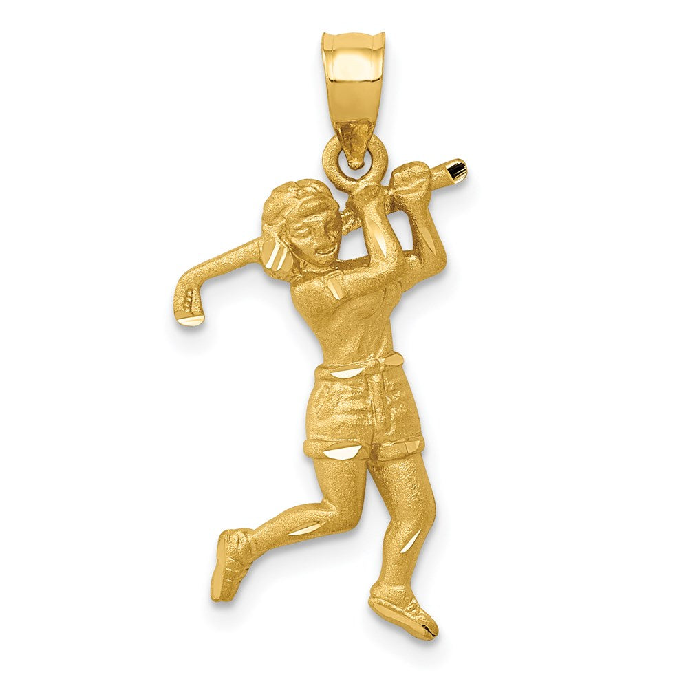 Million Charms 14K Yellow Gold Themed Female Golfer Pendant