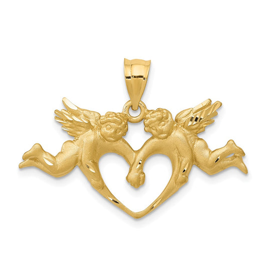 Million Charms 14K Yellow Gold Themed Satin Angels Heart Pendant