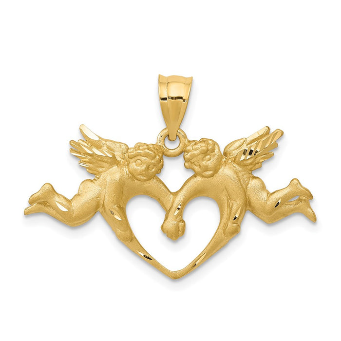 Million Charms 14K Yellow Gold Themed Satin Angels Heart Pendant