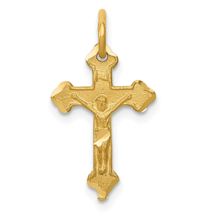 Million Charms 14K Yellow Gold Themed Inri Diamond-Cut Relgious Crucifix Charm